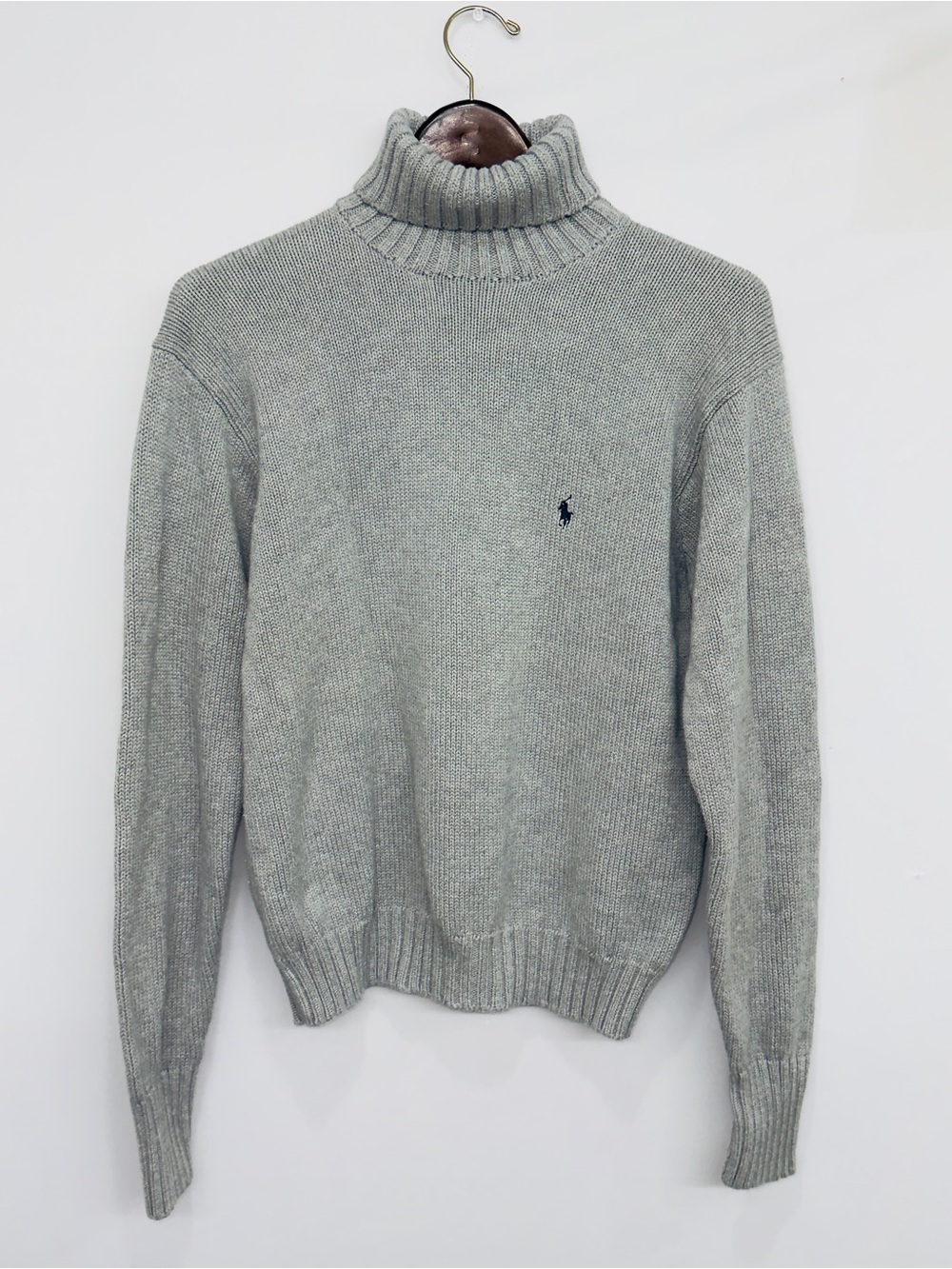 Vintage Polo Ralph Lauren Knit Sweater Mens Solid Gray Turtle Neck Small